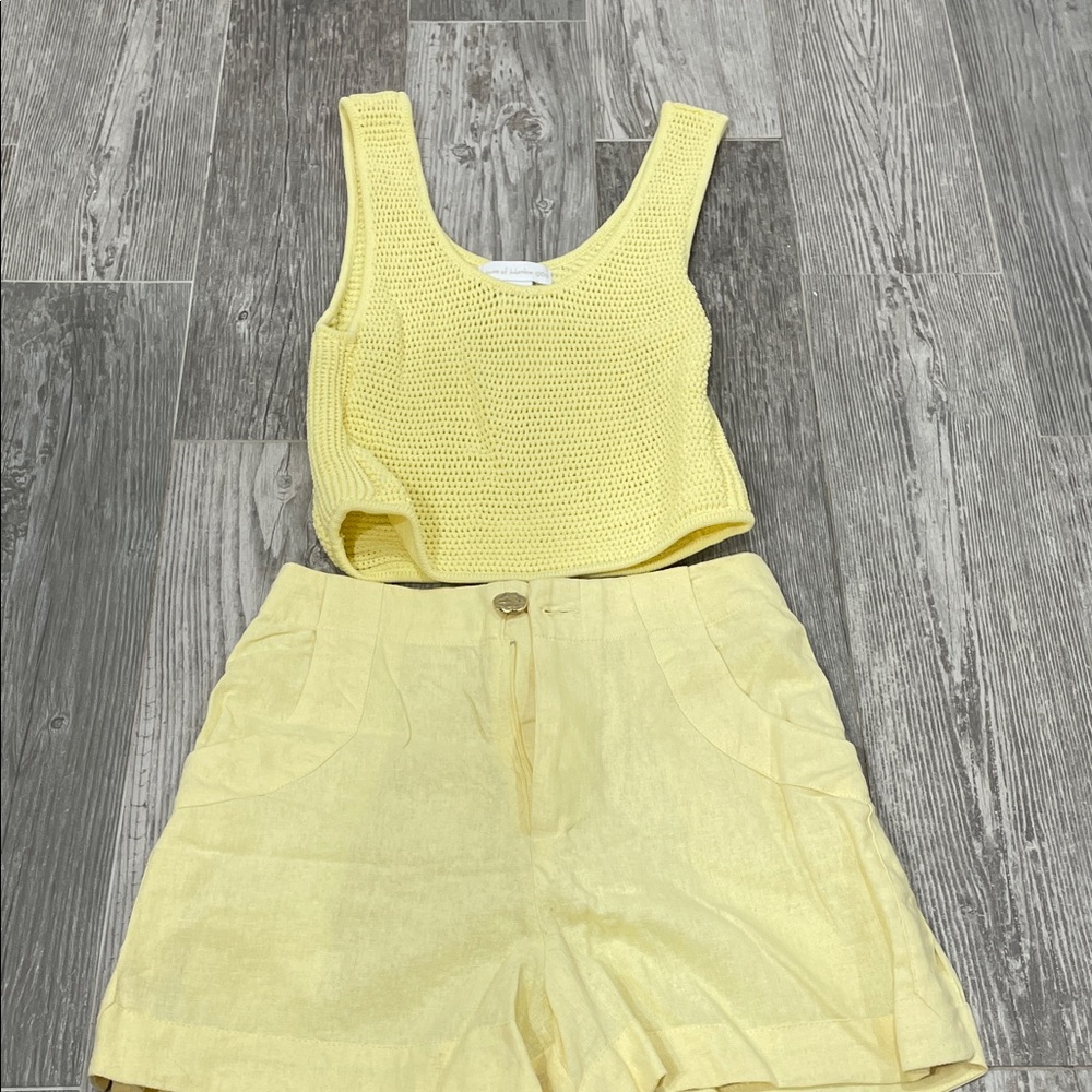 Yellow Knit Crop Top and Shorts Set